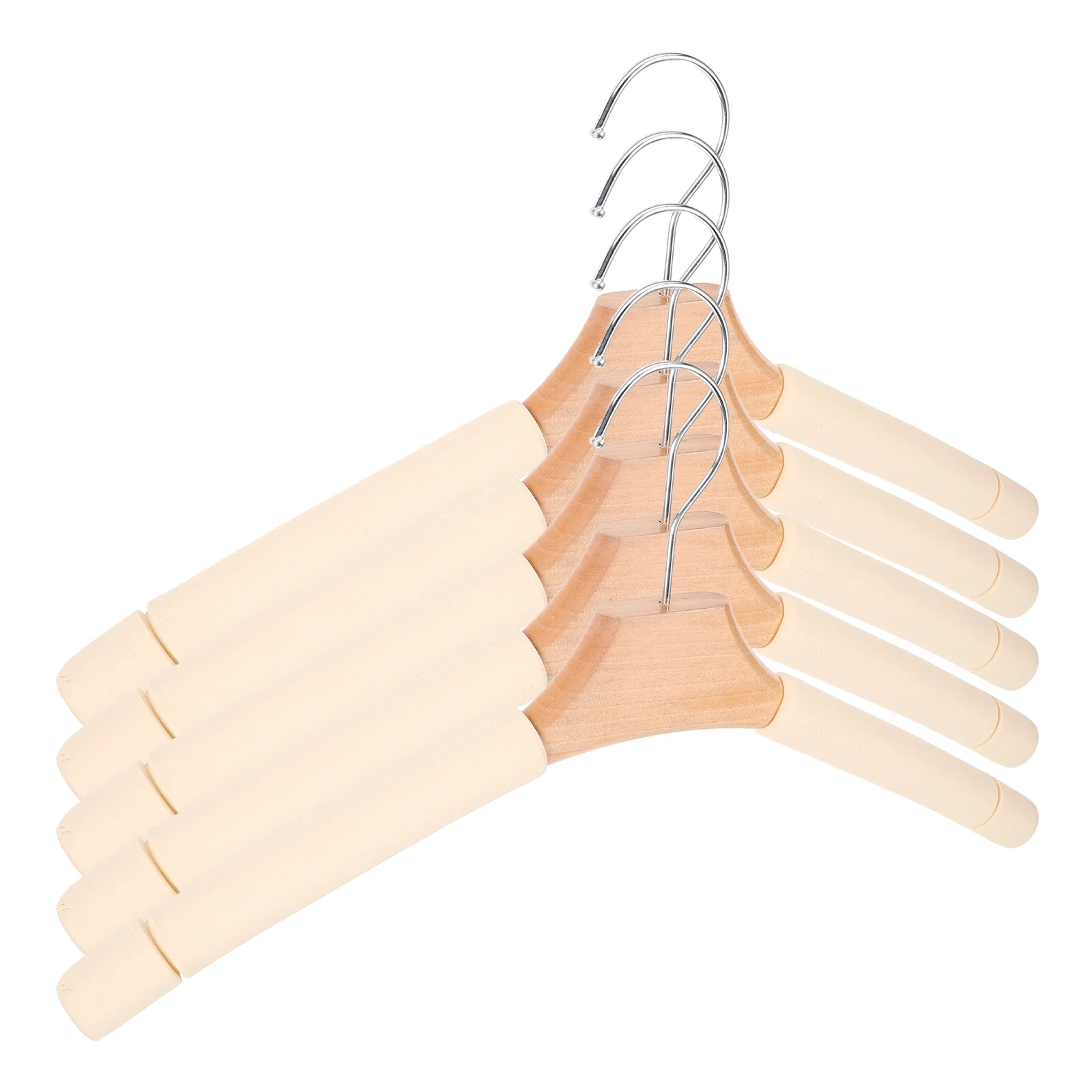 

5pcs Solid Wood Hangers Padded Sponge Clothes Wedding Dress Non Slip Home Closet Storage Space Saving Black Round Hook
