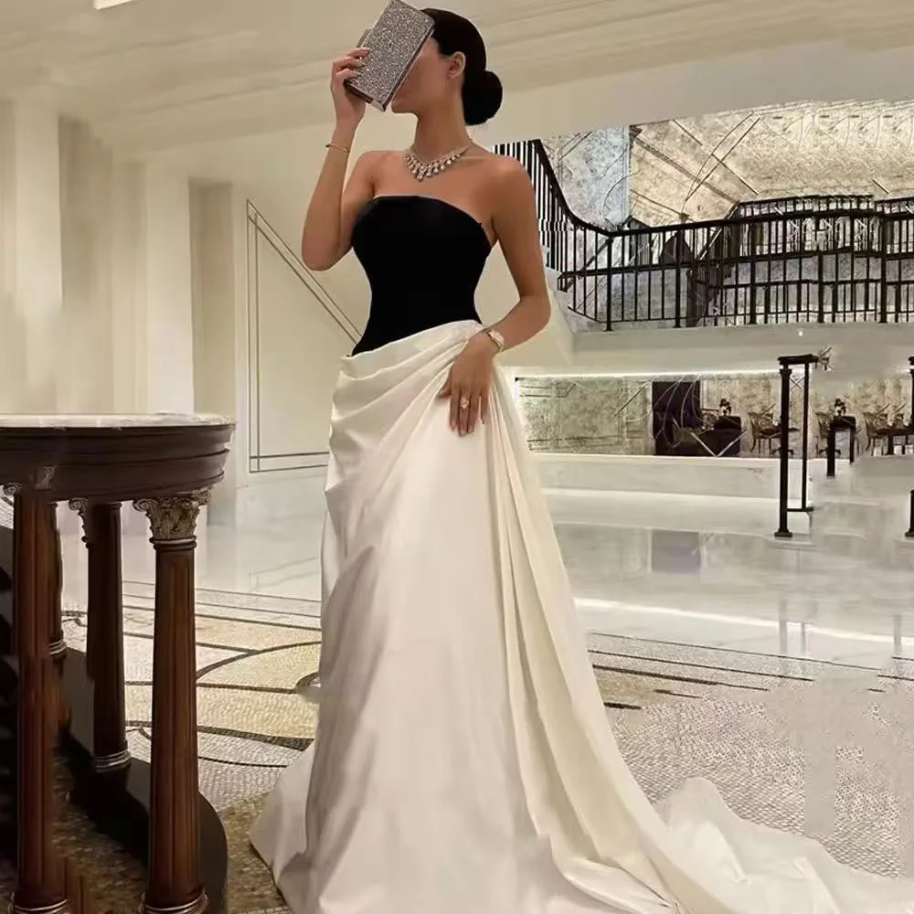 

Sexy Saudi Arabia Women Prom Dressess A-Line Evening Dress Strapless Formal Sleeveless فساتين سهره فاخره Customized