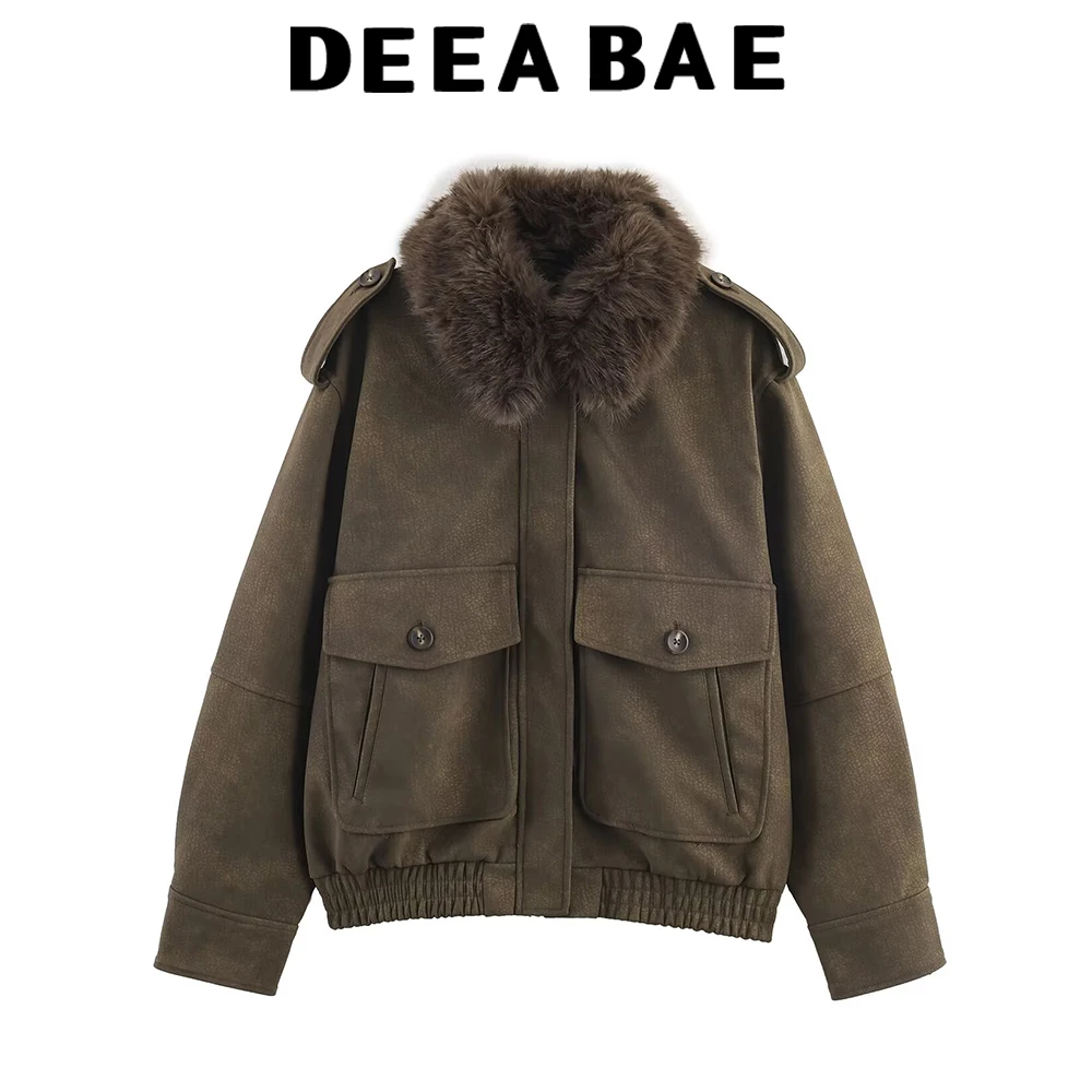 

DEEABAE 2025 Autumn New Product Women's Clothing American style Flip Collar Anti Velvet Effect Detachable Collar Jacket Coat