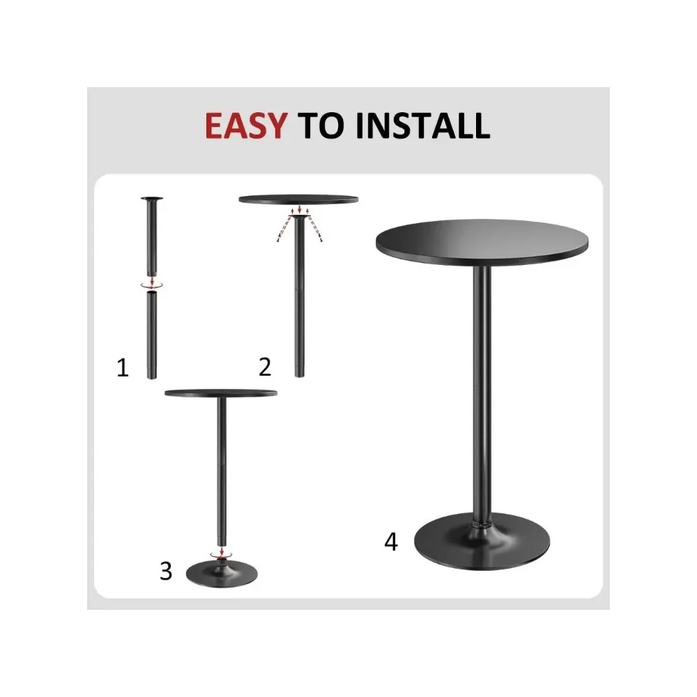 Tavern Bar 2 Pack Round Bar Height Cocktail Table Metal Base MDF Countertop Obsidian Table with Black Legs 23.8" Top 39.5" High