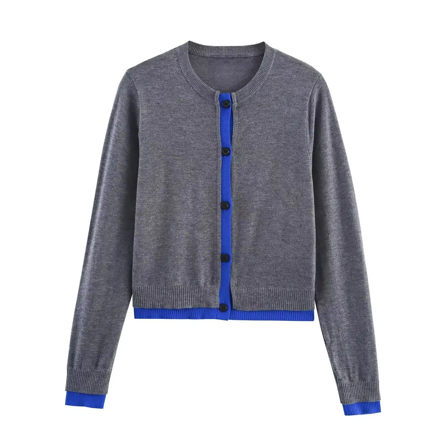 KONDALA Casual 2025 Knit Women Patchwork Vintage Sweaters O-Neck Single Breasted Knitwear Streetwear Chic Elegant Mujer Tops