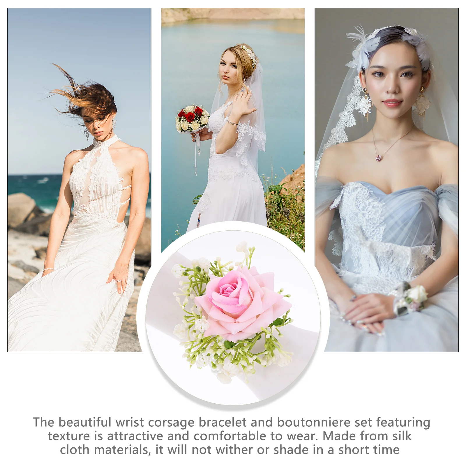 

1Set Wrist Corsage Boutonniere Artificial Silk Flowers Comfortable Wedding Couple Bride Groom Accessories