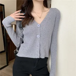 Woman Sweaters Cardigan V-neck Knitted Cardigan Sweater Coat Women's Autumn Outer Wear White Long-Sleeved Top Sueters De Mujer