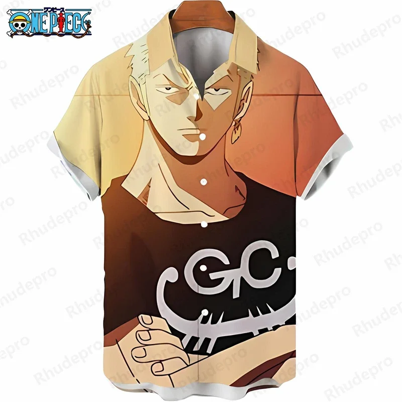 Hot Men's One Piece Hawaiian Shirt Luffy Gear 5 Print Short Sleeve Loose Casual Anime Kids Clothes Tropical Vacation Shirt Tops
