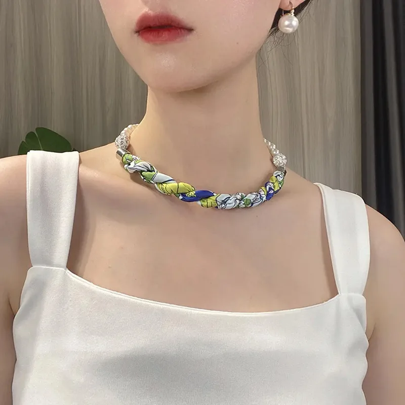 

Summer Magnetic Clasp Pearl Necklace Scarf Women's Versatile Multifunctional Fashionable Necklace Pendant Decorative Scarf