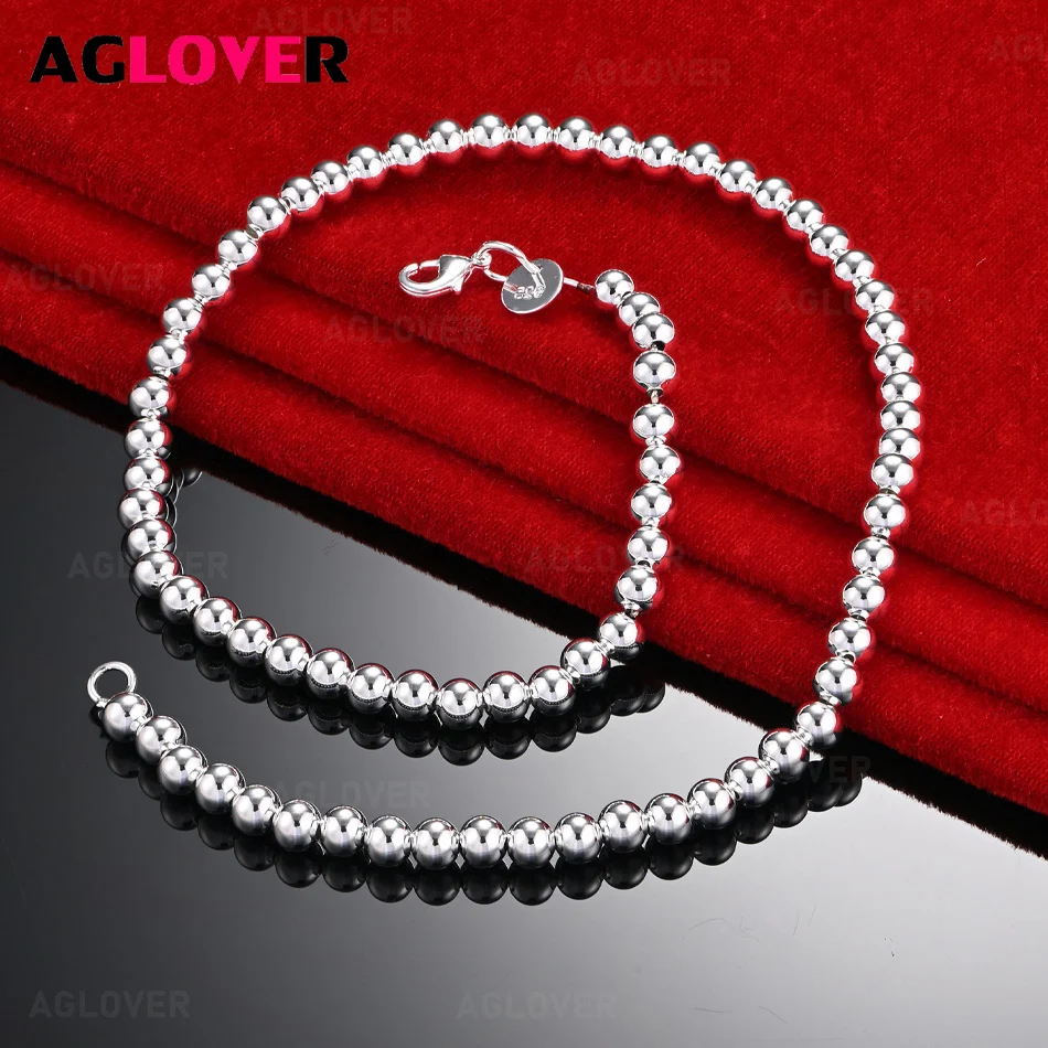 

AGLOVER 925 Sterling Silver 6mm Smooth Round Hollow Ball Necklace Women's Light Luxury European and American Party Jewelry