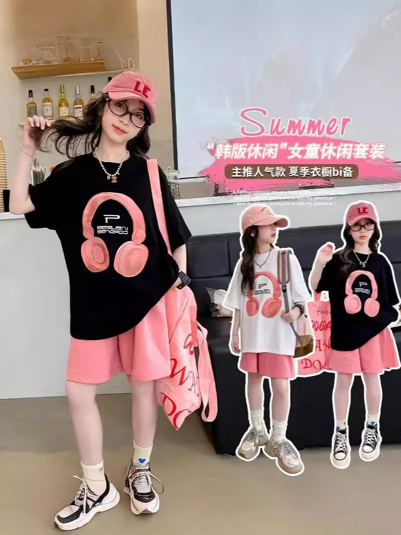 Girls Summer T-Shirt Short-Sleeved Suit Korean Version of the New Casual Summer Sports Children's Short-Sleeved Shorts Two-Piece image 3