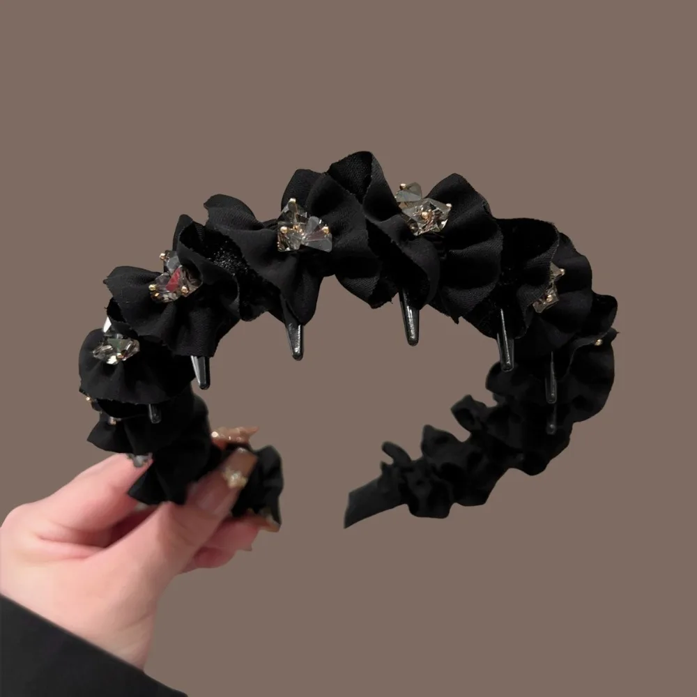 1pc Elegant Black Headband with Rhinestone Accents Flower Design Perfect for Chic Styles Evening Events Luxe Hair Accessories