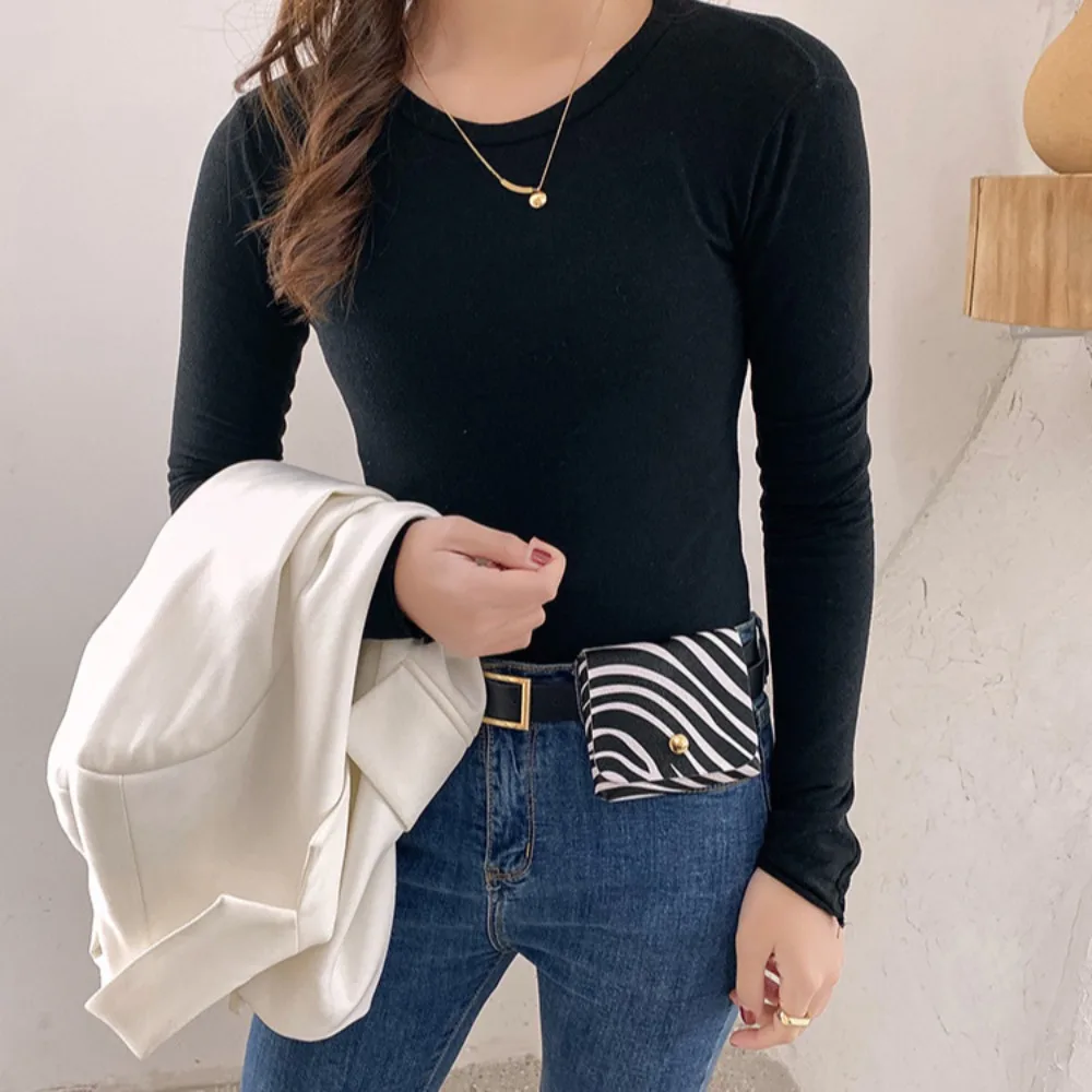Simple Leopard Print Mini Waist Bag Stripe 2 in 1 Coin Purse Small Square Bag PU Leather Women Belt Bag Ladies 2