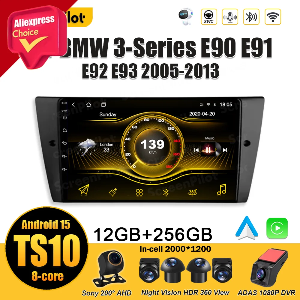

Android 15 For BMW 3-Series E90 E91 E92 E93 2005-2013 Multimedia Video Player GPS Navigation Android Auto Wifi 8 Core RDS 5G