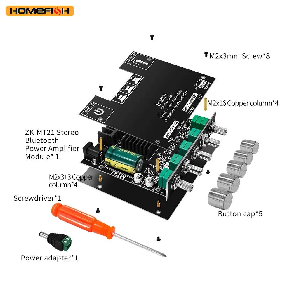 ZK-MT21 Channel Bluetooth 5.0 2.1 Subwoofer Amplifier Board 50W*2 +100W Power Audio Stereo Amplifier.