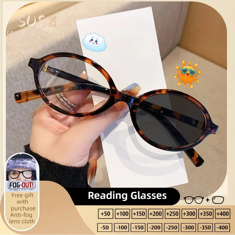 

SUSZ Women Myopia Photochromic Prescription Glasses Retro Oval Leopard Glasses Frames Autumn Winter Ambience Reading Eyeware
