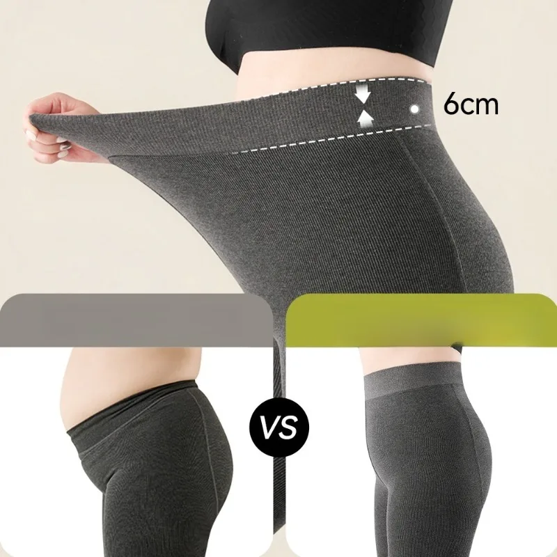 Kave collants à rayures verticales en coton grande taille pour femmes collants de Compression légers taille haute extensible maigre Opaque Leggings