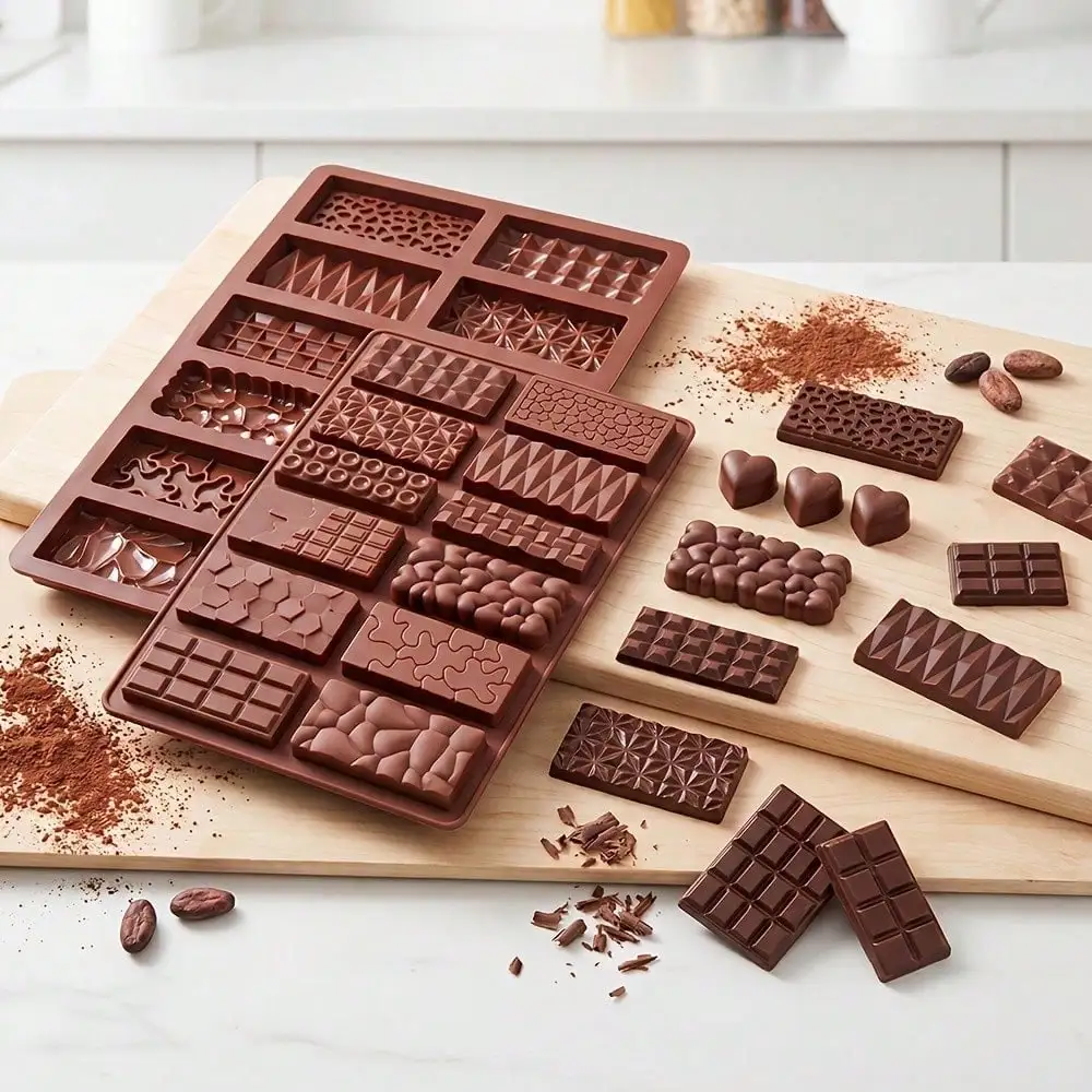 1-2 Pcs Mini Rectangular Interlocking Silicone Chocolate Mold, DIY Non‑Stick Baking Mold for Jelly, Pudding, Homemade Dessert