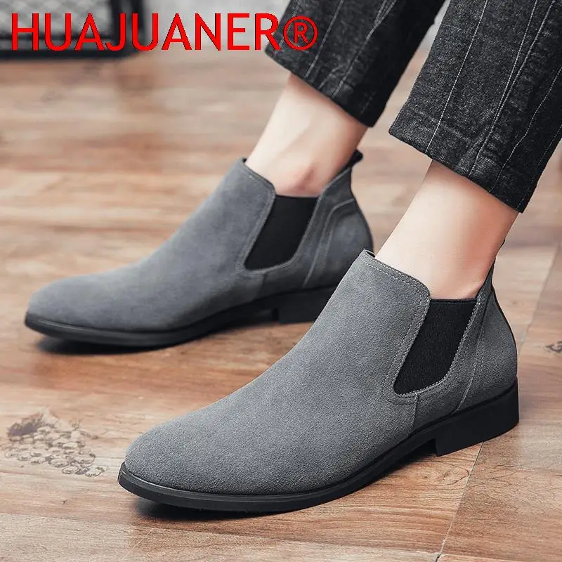 Man Fashion Chelsea Boots Suede Genuine Leather Mens Shoes Design Men's Dress Boot Handmade Comfortable OfficeFormal Shoes Men