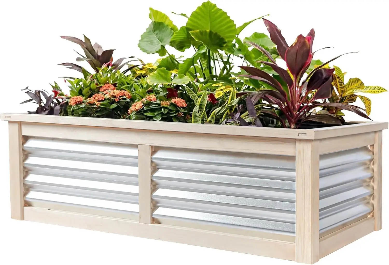 

Wood Raised Garden Bed Outdoor Plant Box Planters for Outdoor 4X2X1.2 FT Plants with Galvanized Metal for Herbs Vegetables Flowe