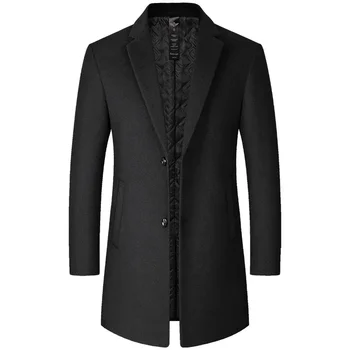BROWON Men's Long Woolen Business Casual Trench Coat 2 BROWON Brand Trench Coat Men Autumn and Winter New Solid Color Long Woolen Coat for Men Business Casual Windbreaker Men Clothing 2