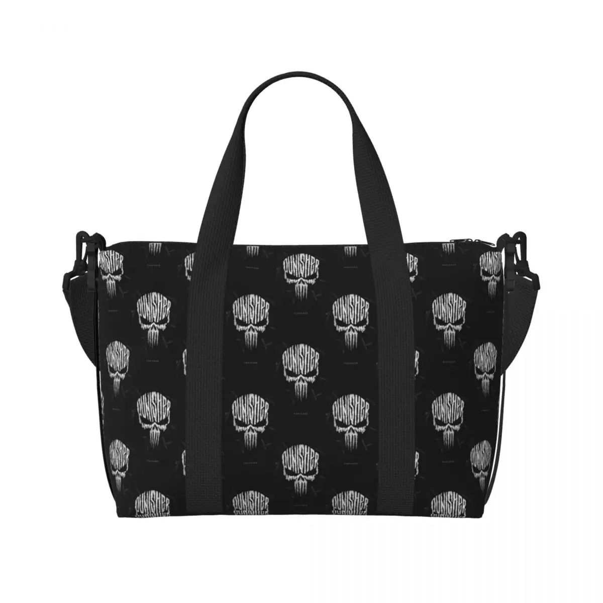 

Custom Large Punisher Anime Tote Bag for Women Cartoon Design Shopping Shoulder Gym Beach Travel Bag