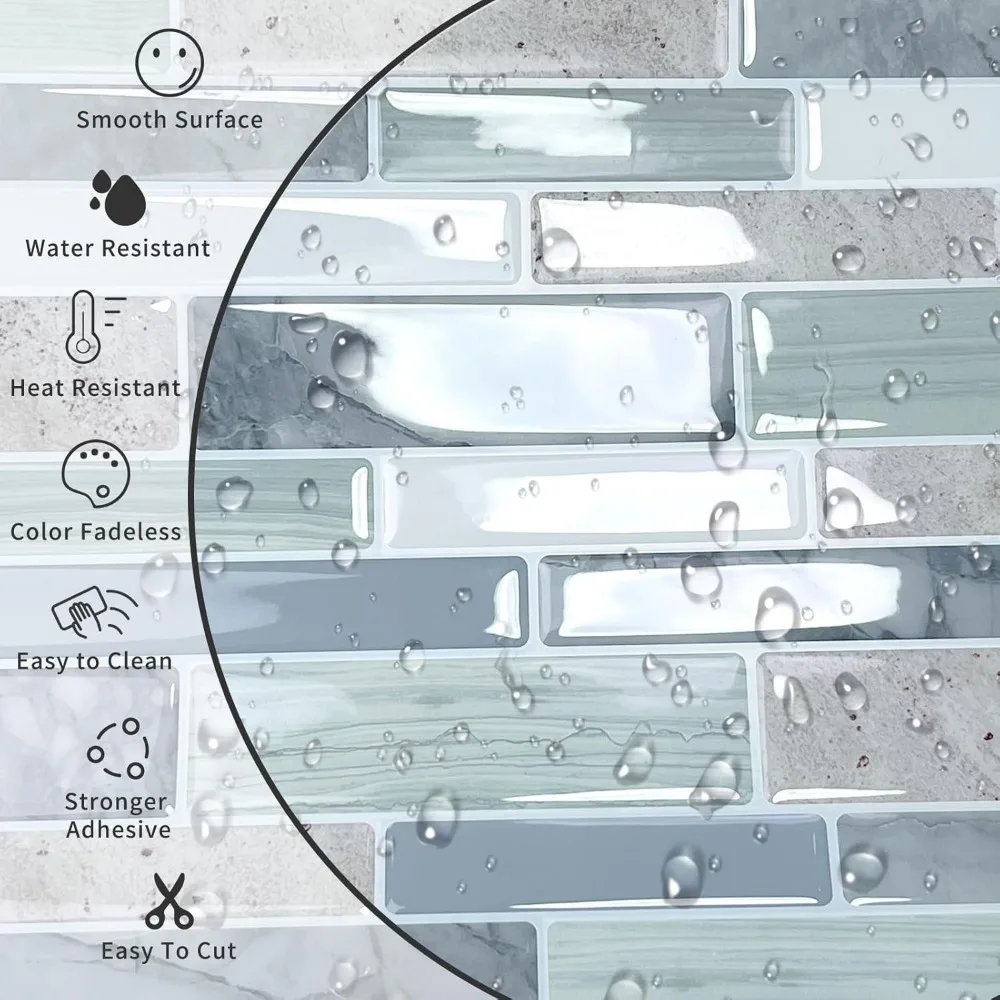 10-Blatt-Rückwandfliesen zum Abziehen und Aufkleben, 30,5 x 30,5 cm, salbeigrün, selbstklebender Fliesenaufkleber für Backsplash-Küche, Badezimmer