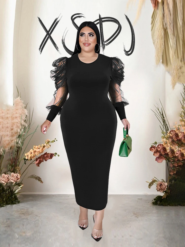 Abiti per le donne Plus Size le signore anziane vestono eleganti e Chic maniche a rete Sexy abito lungo Party Dropshipping all'ingrosso