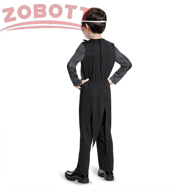 ジャックskellingtonアニメコスプレ男の子のための衣装、クリスマスのボディスーツの前の悪夢、ハロウィーンの服