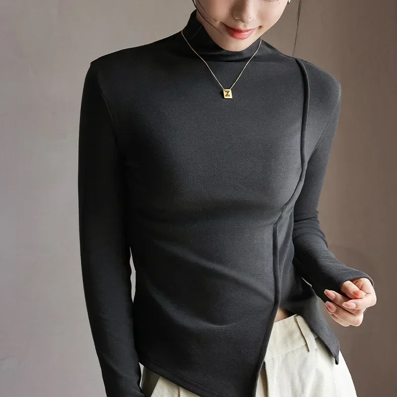 Micron German velvet half turtleneck bottoming shirt for women in autumn and winter with velvet long sleeves