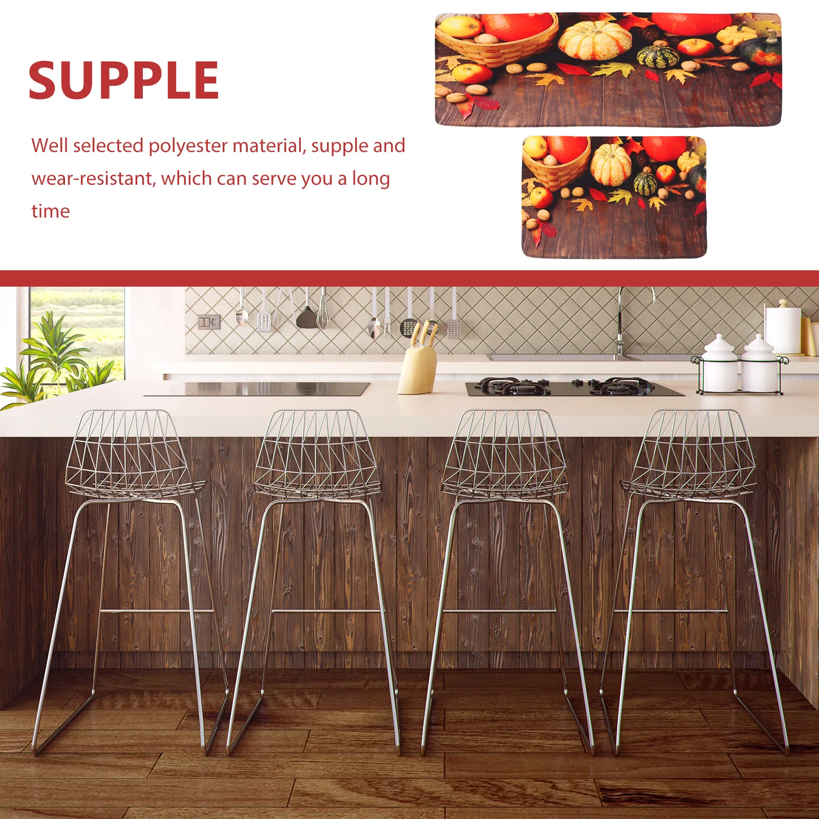 

2pcs Non-Slip Kitchen Floor Mat Pumpkin Maple Leaf Design Water Absorbing Polyester Mat For Living Room Bedroom Bathroom