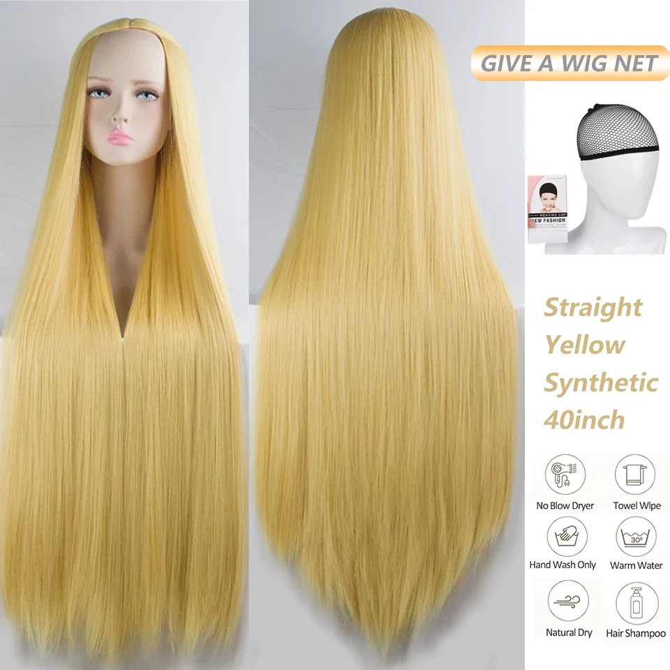 100cm Cosplay Wig Long Straight Hair Wig Red Blue Pink Yellow Green Grey Synthetic  Anime Wig For Women Halloween Daily Party