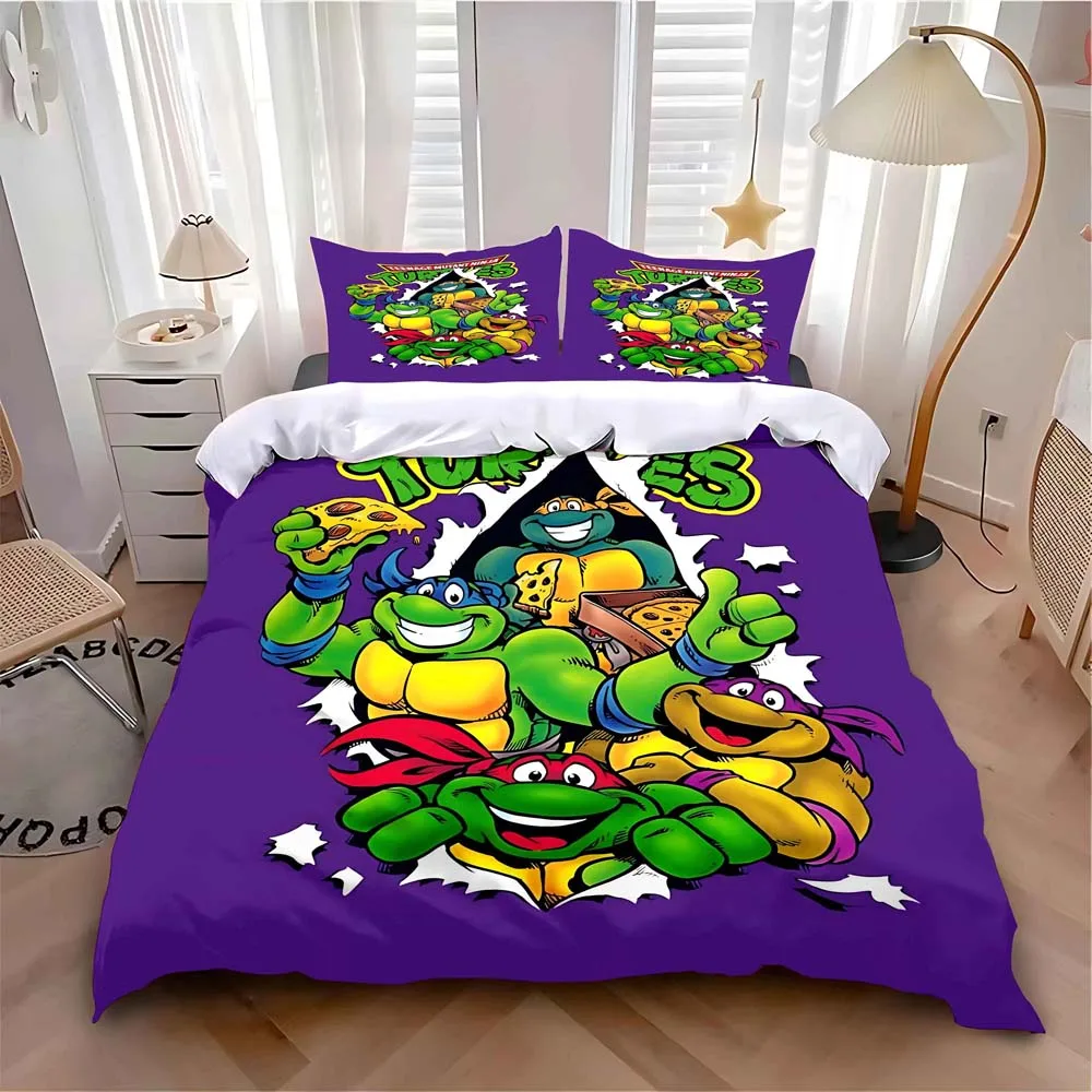 T-Teenage Mutant N-Ninja Turtles,Microfibre Bedding Sets, Children's Bed Linen with Zip Room Decor Duvet Cover for Teenagers