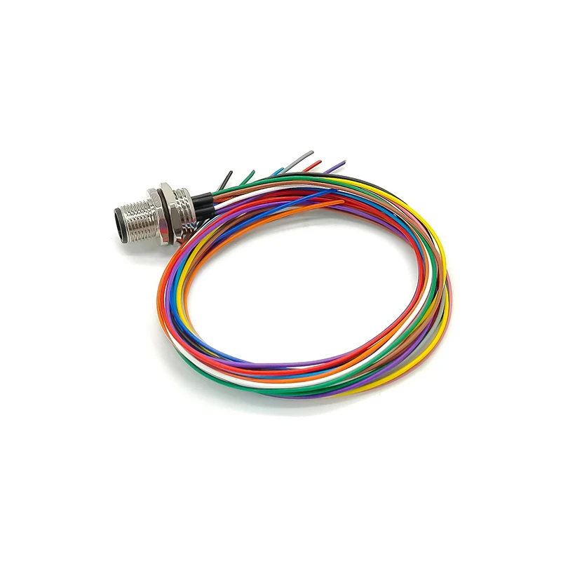Bild 3: M12-Kabel 50 cm, 12-poliger A-codierter Stecker mit Panelmontage, 26 AWG-Industriesensorkabel