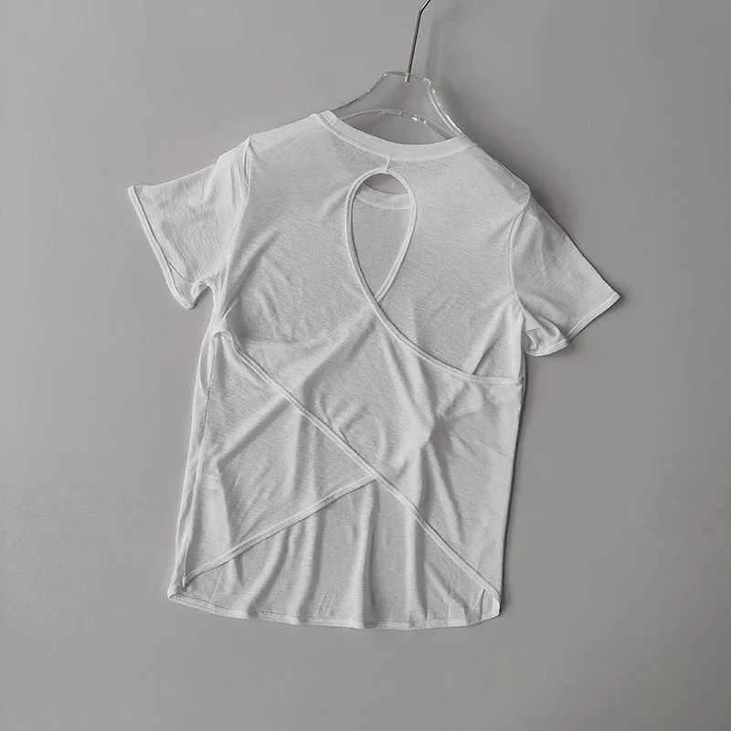 Damen Yoga-Überziehshirt mit strukturierter, kurzer Ärmelform, ausgestelltem Design, atmungsaktiv, schnelltrocknend, ideal für Pilates und Fitnessstudio. – Detail 27