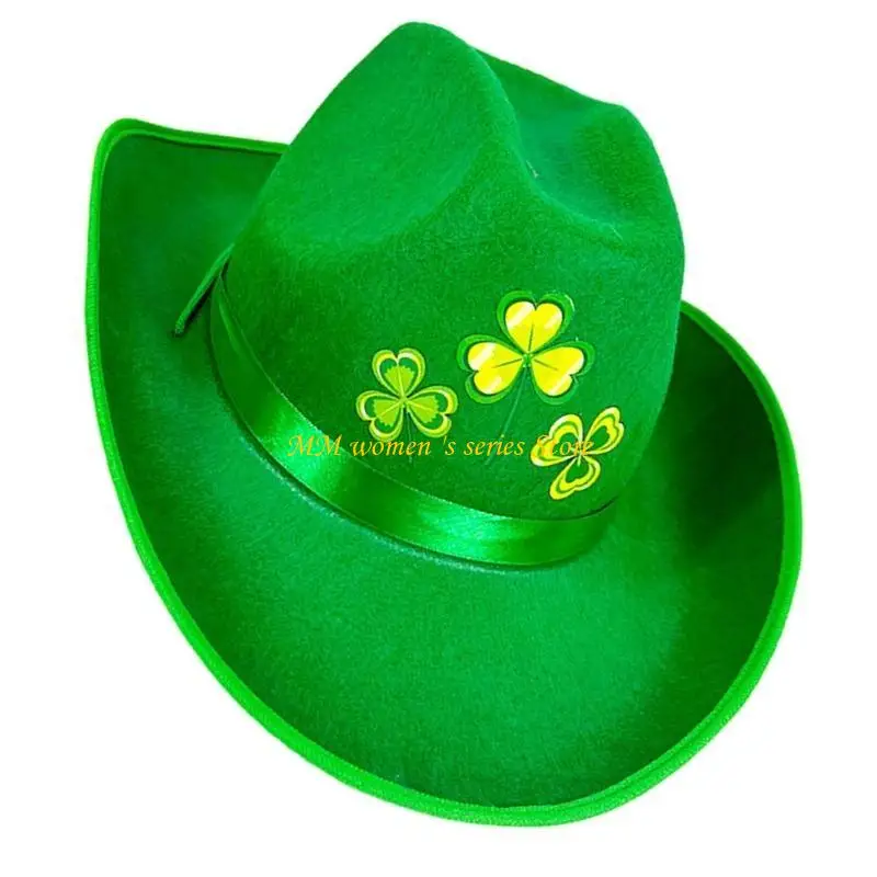 

Q39C Trendy Clovers Decorated Hat Comfortable Denims Hat Holiday Celebrations Hat