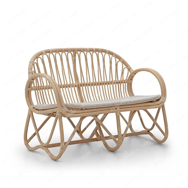 

Rattan Woven Couch Real Rattan Double Combination Rattan Living Room Balcony Leisure Chair Chinese Style home furniture