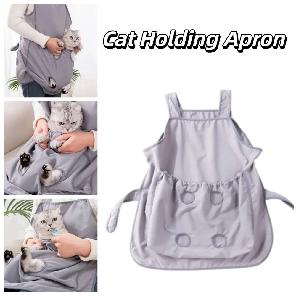 Adjustable Pet Grooming Smock Elastic Pocket Breathable Mesh Pet Carrier Apron Anti-Scratch Hair Resistant Cat Holding Apron