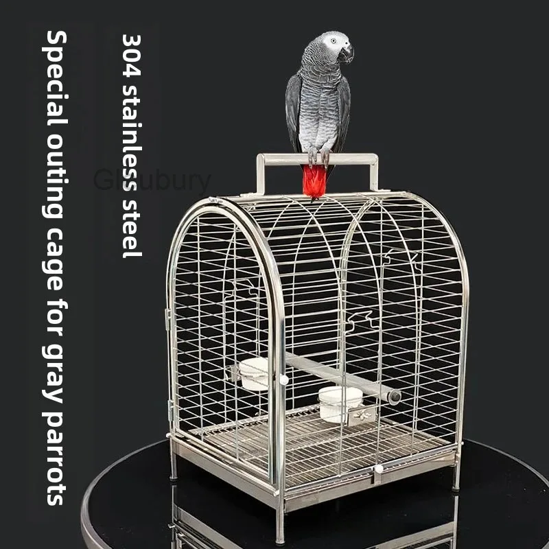 Large Parrot Travel Cage 304 Stainless Steel Luxury Carrier for Grey Macaw Portable Outdoor Cage Bird Accessories