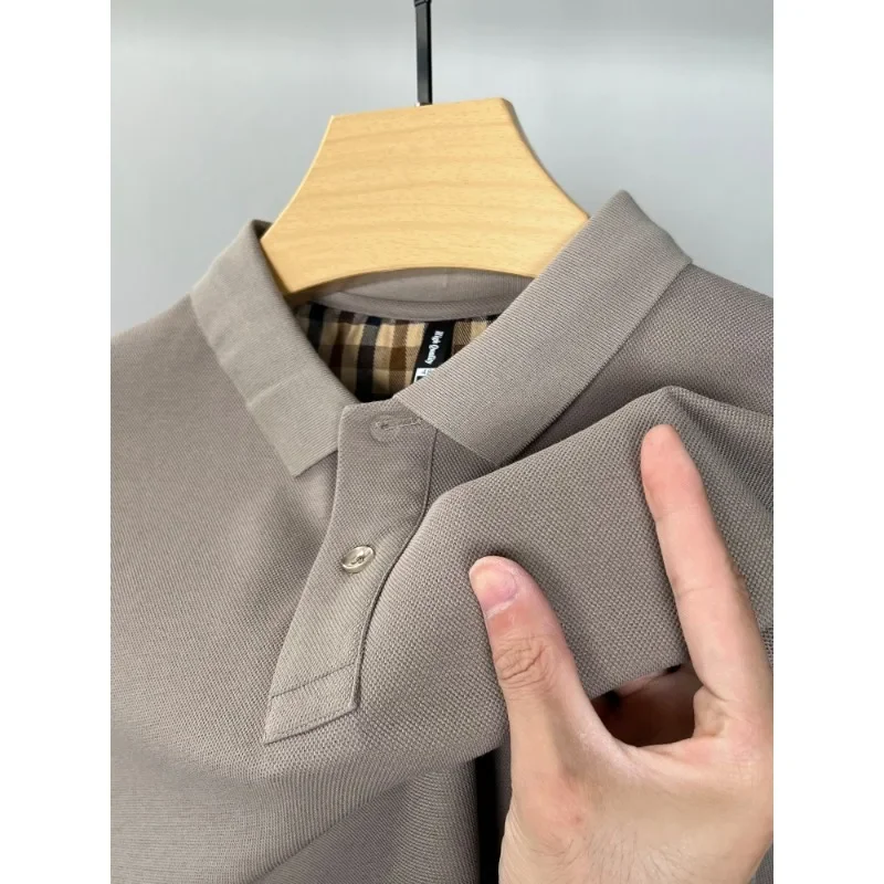 100% Cotton Long Sleeved Men's Lapel Casual POLO Shirt with Split Hem, New Korean Style High-quality Top for Spring and Autumn