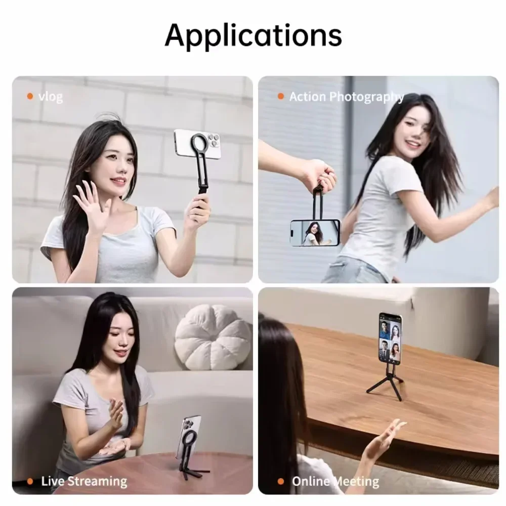 

Magnetic Phone Tripod with Carabiner Clip Portable Dual-Side Magnetic Phone Stand Folding Desktop Stand Selfie Handle Accessorie