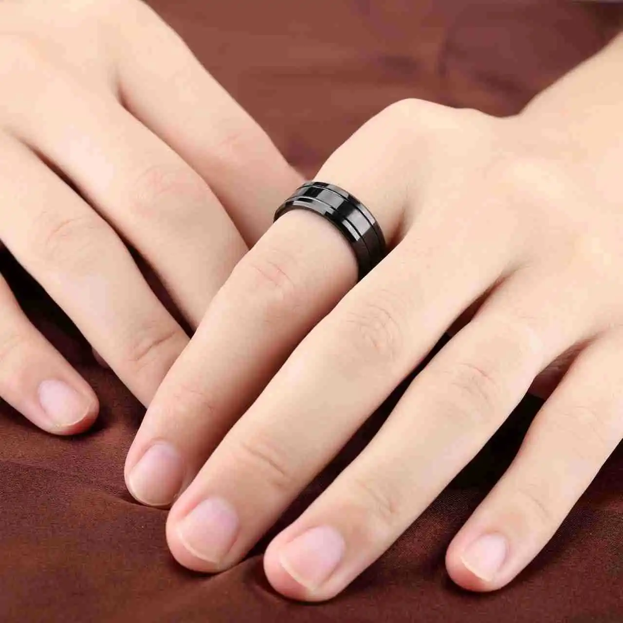 WANZHI Minimalist Black Tungsten Steel Ring for Men Trendy Exquisite Wide Edge Ring 2024 Fashionable and Versatile Accessories