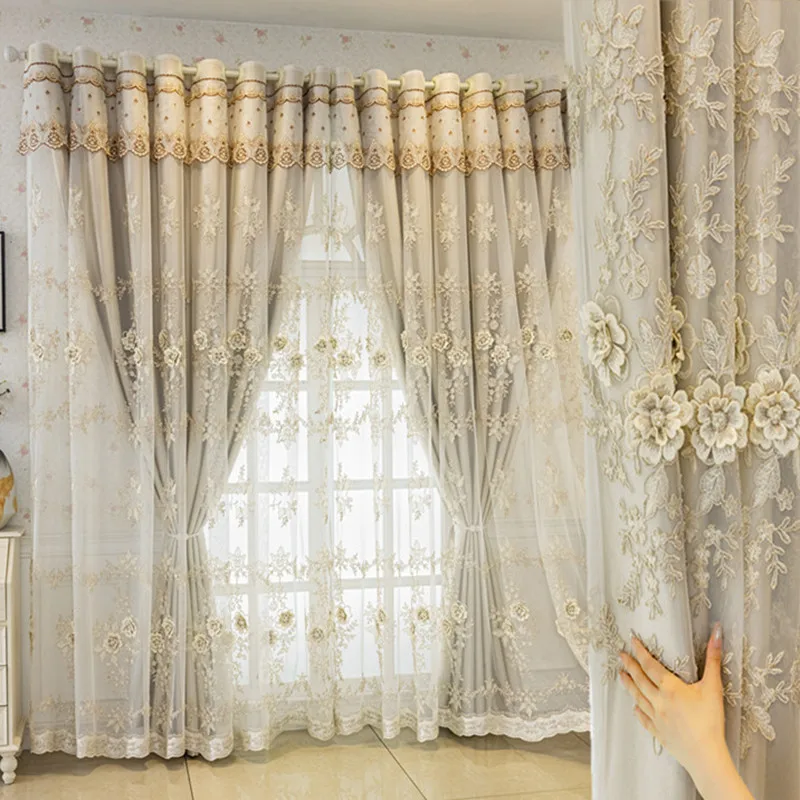 

Modern Double Layer Curtains - Fabric/Voile | Embroidered Blackout | Ready Made | High-End for Home