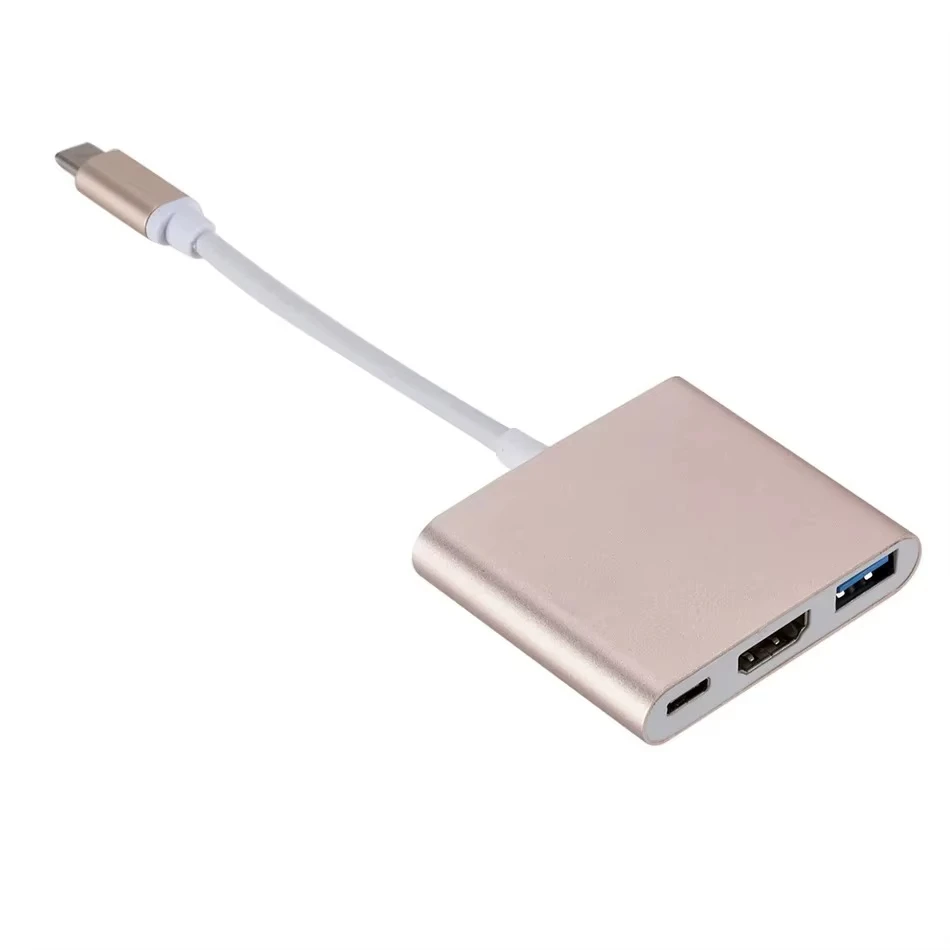 Conversor usb 3.1 USB-C para hd adaptador hub 3-em-1 tipo-c para hdmi-compatível/usb 3.0/tipo-c alumínio para apple macbook adaptador