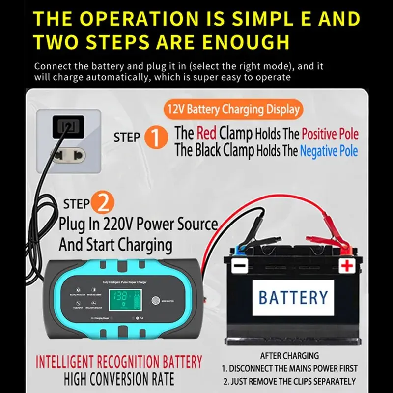 Fully Automatic Battery Charger 12V 10A 180W Digital Display Battery Charger Pulse Repair For Car Motorcycle AGM GEL Wet