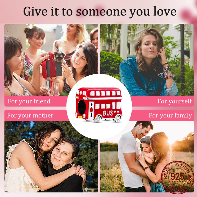 ลูกปัดจี้รูปรถบัสและรถไฟเงินแท้ 925 พร้อมสร้อยข้อมือแท้ - ของขวัญเครื่องประดับ DIY สำหรับผู้หญิง