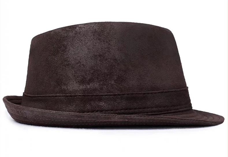 New 2024 Man High Quality Genuine Leather Formal Hat Jazz Gentleman Goat Skin Suede Short Brim Black/Brown Top Hat Malee