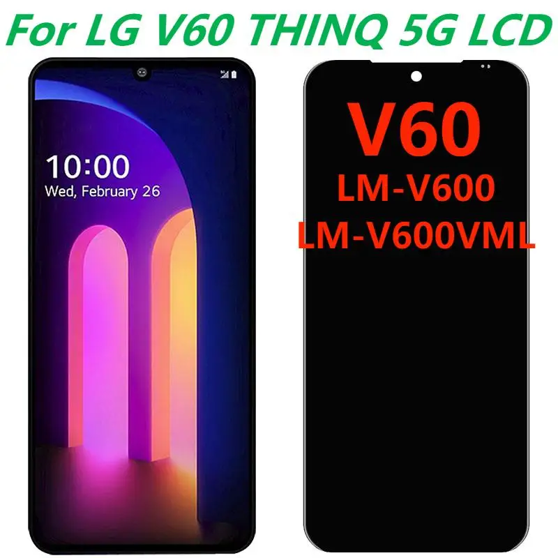 Original 6.8  For LG V60 LCD Display With Frame LG V60 ThinQ 5G LM-V600 Touch Screen Digitizer Assembly Replacement Parts