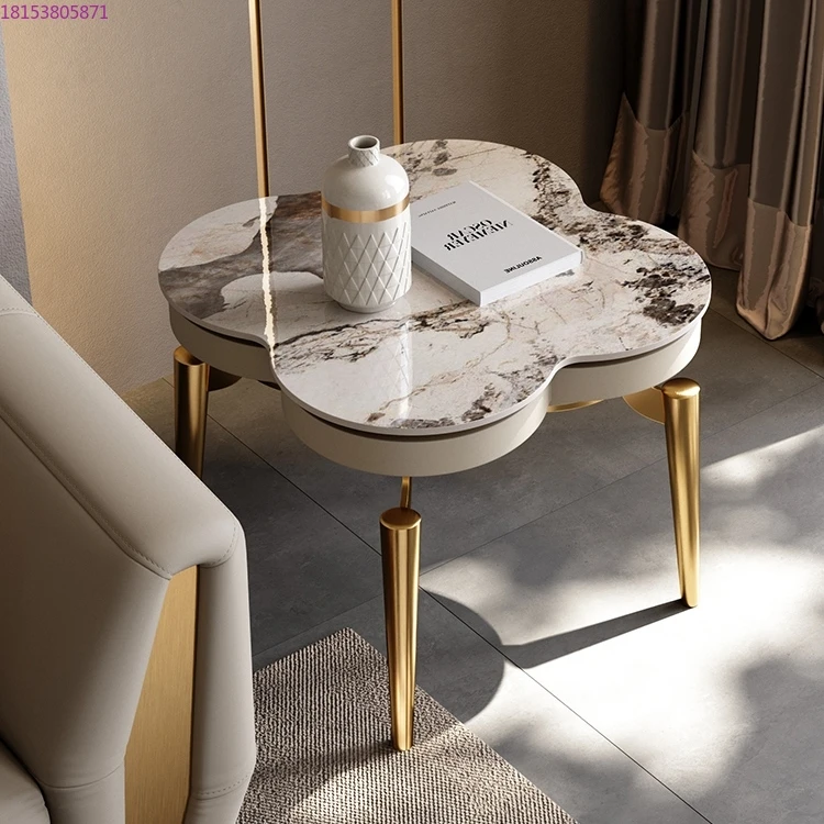 Four-leaf clover light luxury living room marble corner rock slab coffee table simple modern creative stainless steel