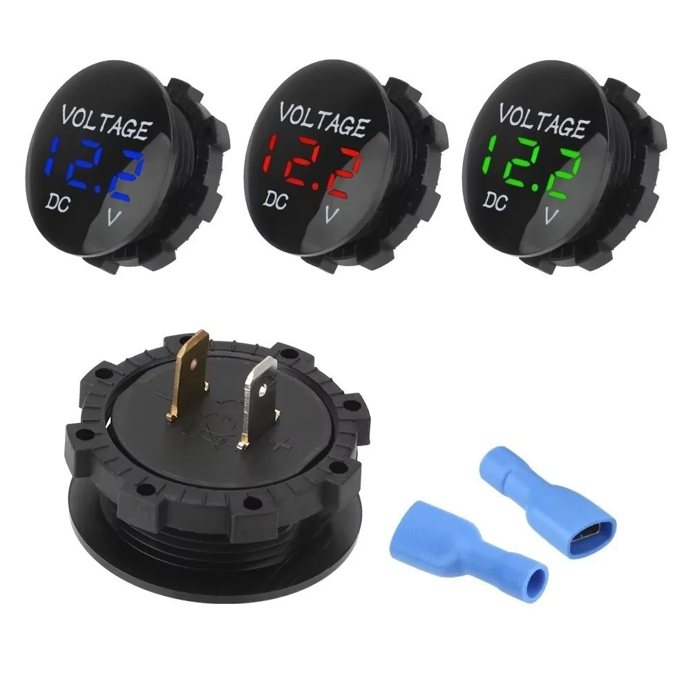 DC 12V-24V Digital Voltmeter Gauge Waterproof Round Panel Car Motorcycle Voltmete Monitor Indicator Automotive Replacement