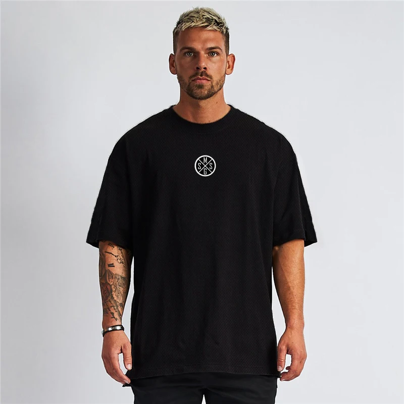 Mens Loose Oversized Half Sleeve T Shirt Mesh Quick Dry Streetwear Hip Hop Fitness T-shirt Summer Gym Clothing Workout Tee shirt