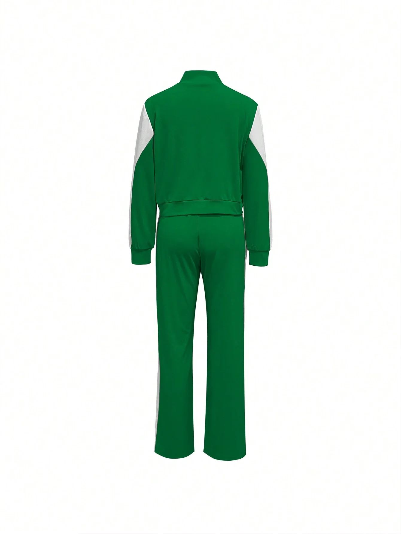 

2pcs Women Color Block Zip-Up Jacket And Casual Pants Sport Suit Spring Autumn