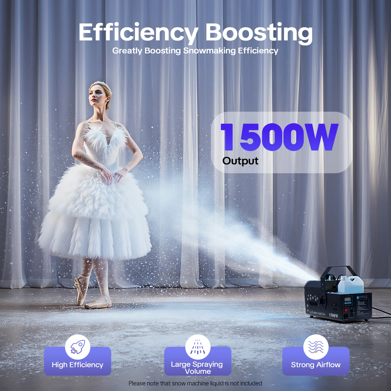 RGB LED Snow Machine 1500W Large Output Snowflake Maker 3 Control Modes Ground & Hanging Mount for Concert Theater Film Shooting Xmas Decor
