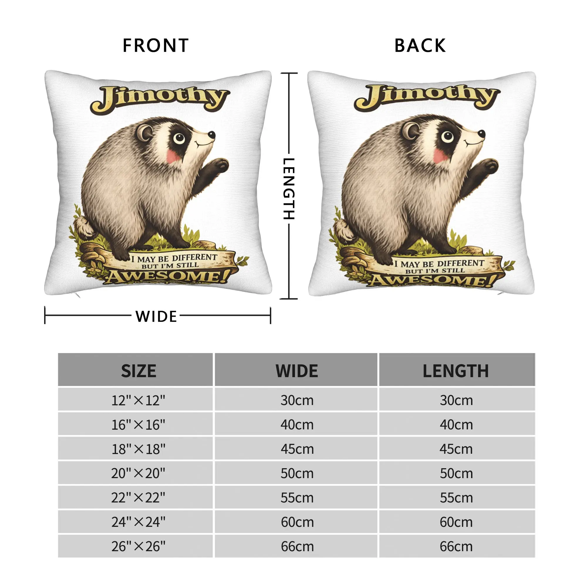 Jimothy The Raccoon Different Awesome Pillow Case  Graphic Pillow Cover Vintage Pillowcases For Sofa Car Home Decor